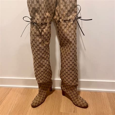 gucci ugg boots womens|Gucci monogram thigh high boots.